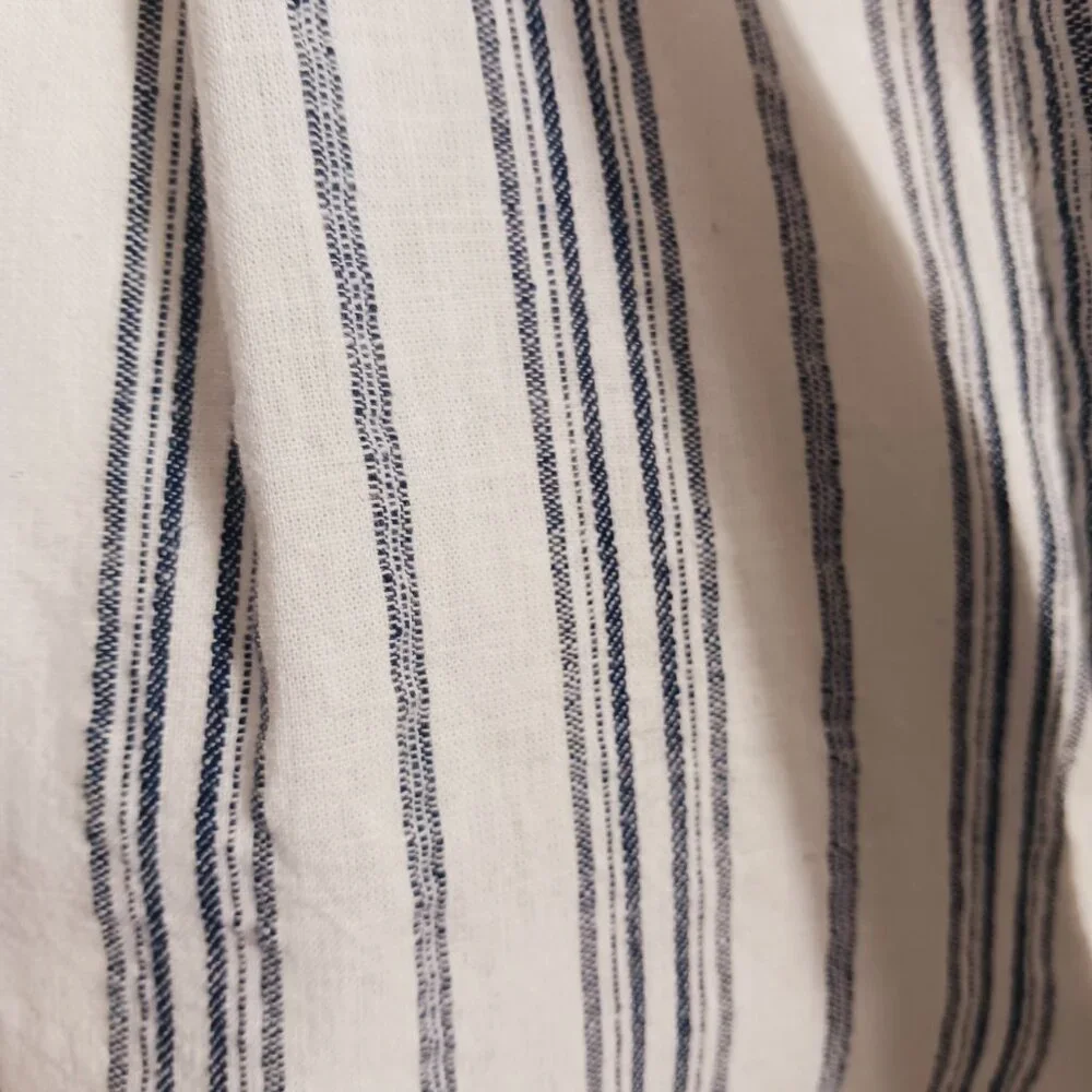 NWT Madewell, Size 14, White Navy Stripe Linen Blend Paper Bag  Crop Pants - Picture 2 of 16